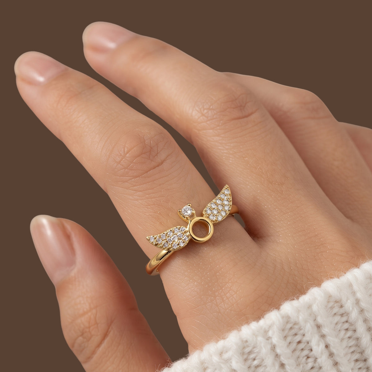 Gold Angel Wings Ring for Women | Adjustable Anti-Tarnish Crystal Statement Ring