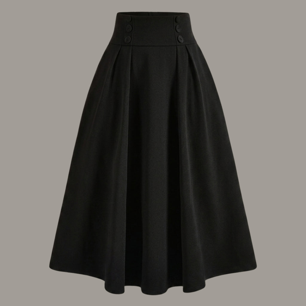 Korean Style High Waist A-Line Midi Skirt for Women | Elegant Flared Black Skirt