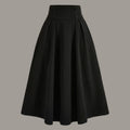 Korean Style High Waist A-Line Midi Skirt for Women | Elegant Flared Black Skirt