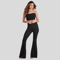 Women's Black Glitter Party Co-Ord Set | Sparkly Crop Top & Flared Pants