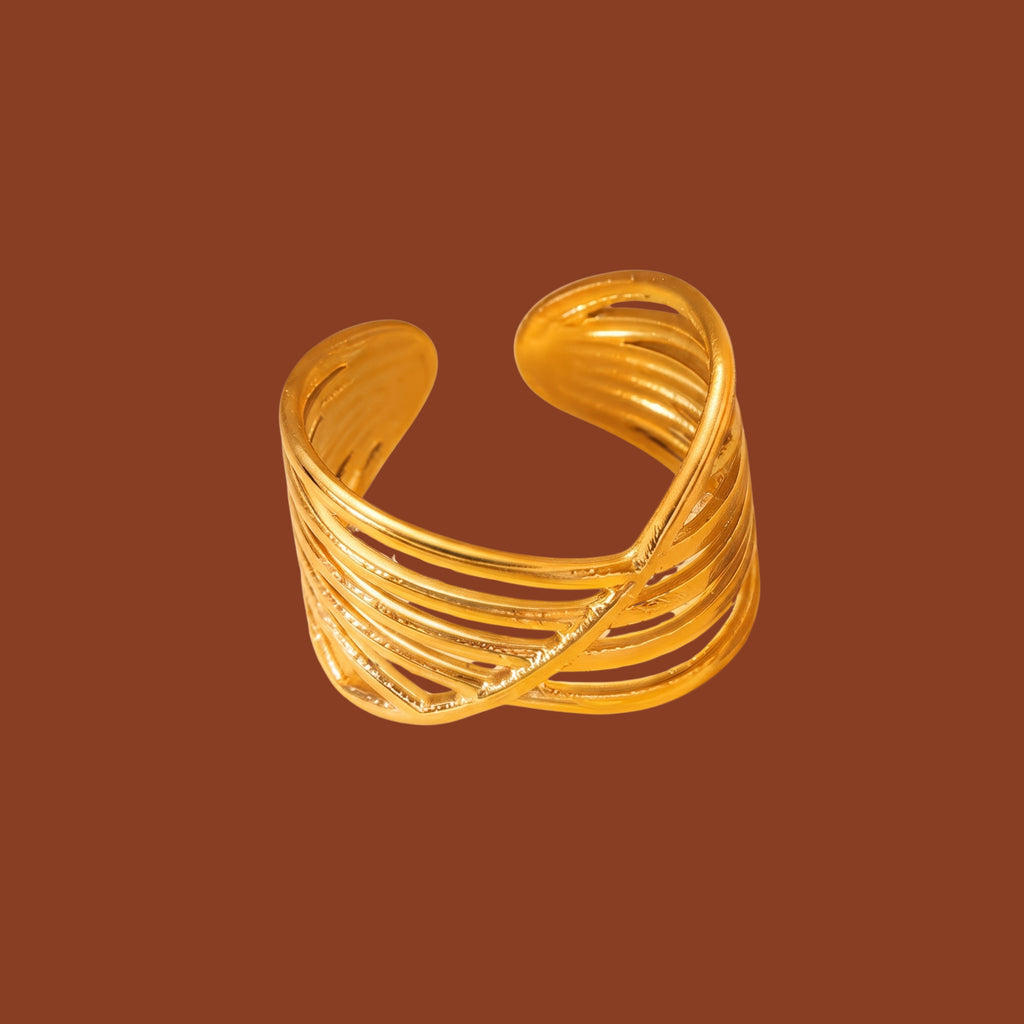 Minimalist Criss Cross Adjustable Gold Ring for Women | Anti-Tarnish Multi-Layer Statement Ring