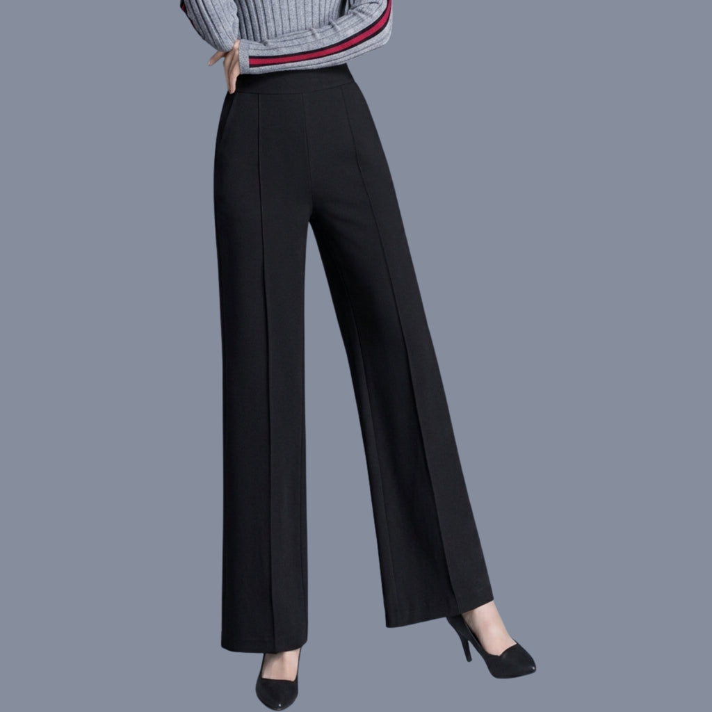Women's Korean Wide Leg Pants Black | High Waist Stretch Formal & Casual Trousers