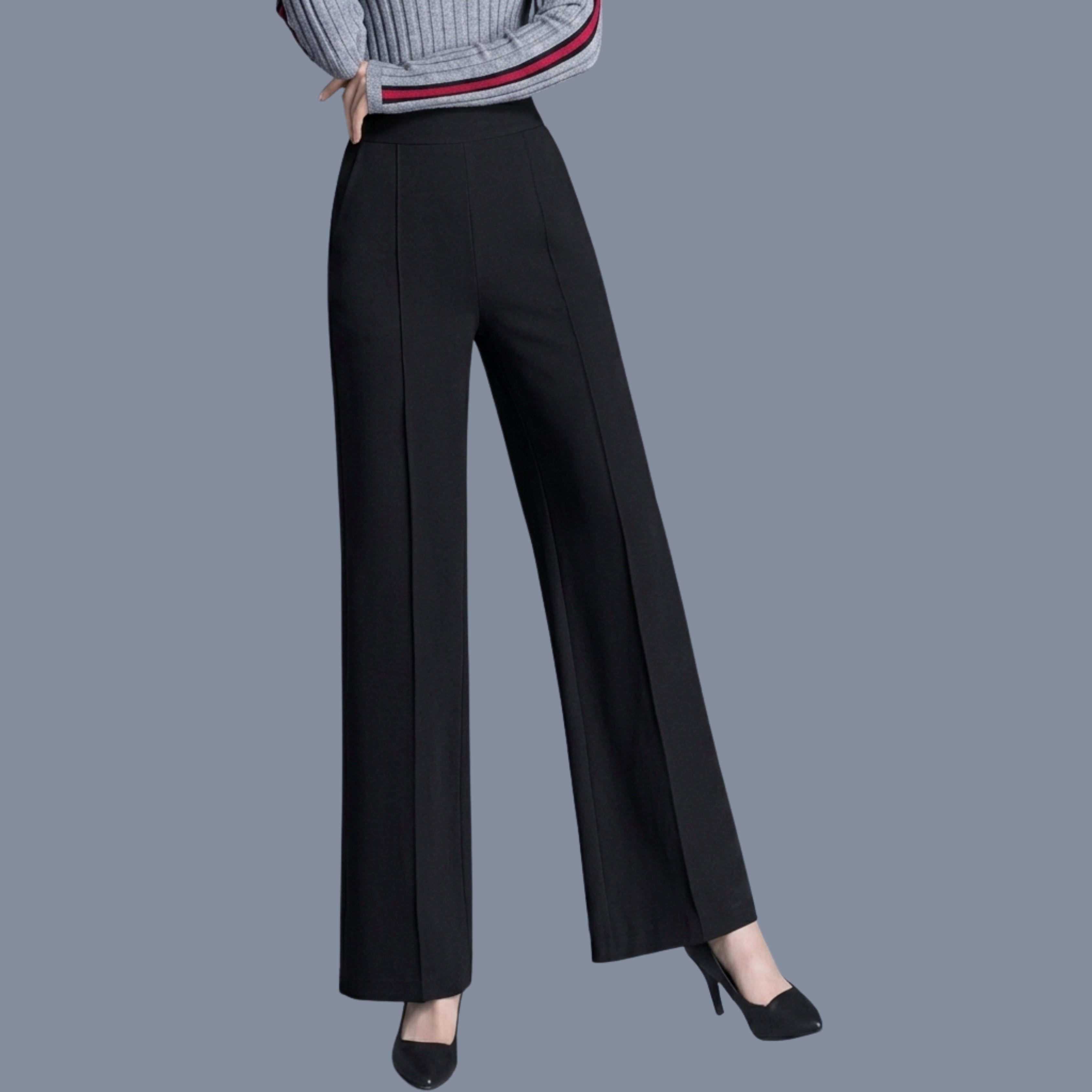 Women's Korean Wide Leg Pants Black | High Waist Stretch Formal & Casual Trousers