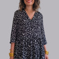 Black Floral Print V-Neck Mini Dress for Women | Casual A-Line Day Dress