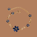 Blue Floral Bracelet for Women | Adjustable Anti-Tarnish Gold Bracelet with Crystal Flowers
