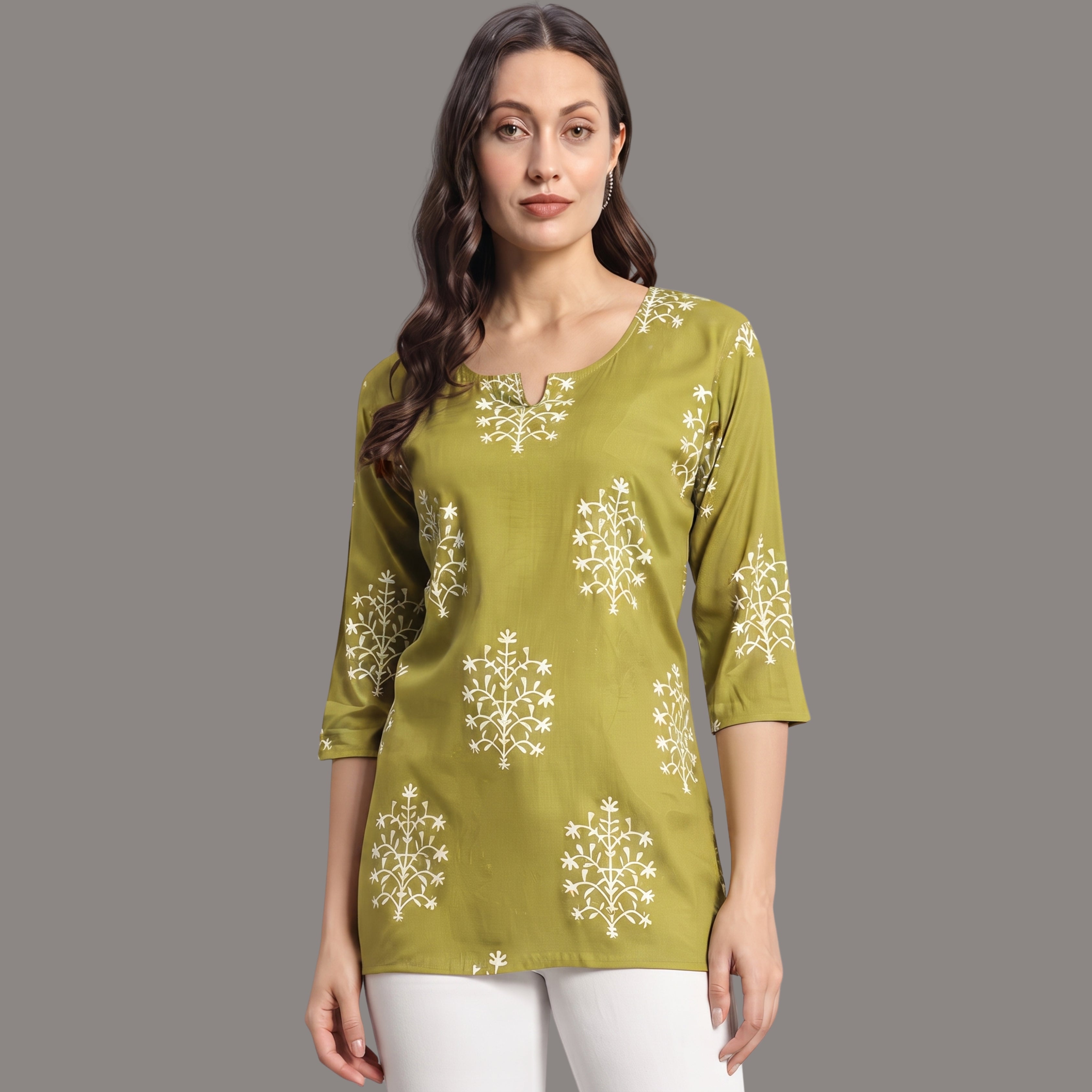 Women's Green Printed Short Kurti  | Casual Office Wear Kurti for Women