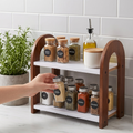 2-Tier Wooden Spice Rack & Kitchen Countertop Organizer - Multipurpose Storage Shelf (Brown, 30x15x25 cm)