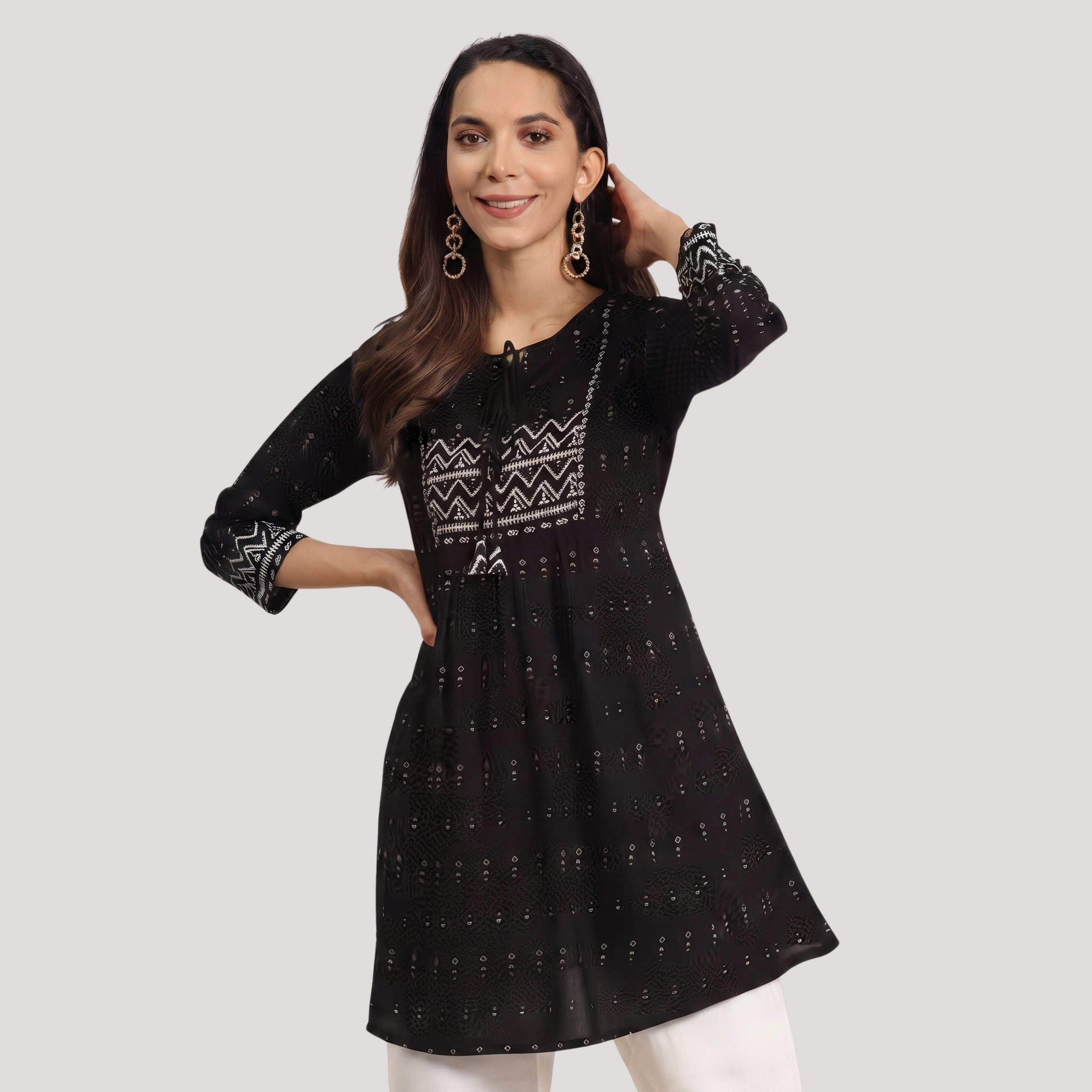 Women's Black Printed Short Kurti |  Casual, Office & Daily Wear
