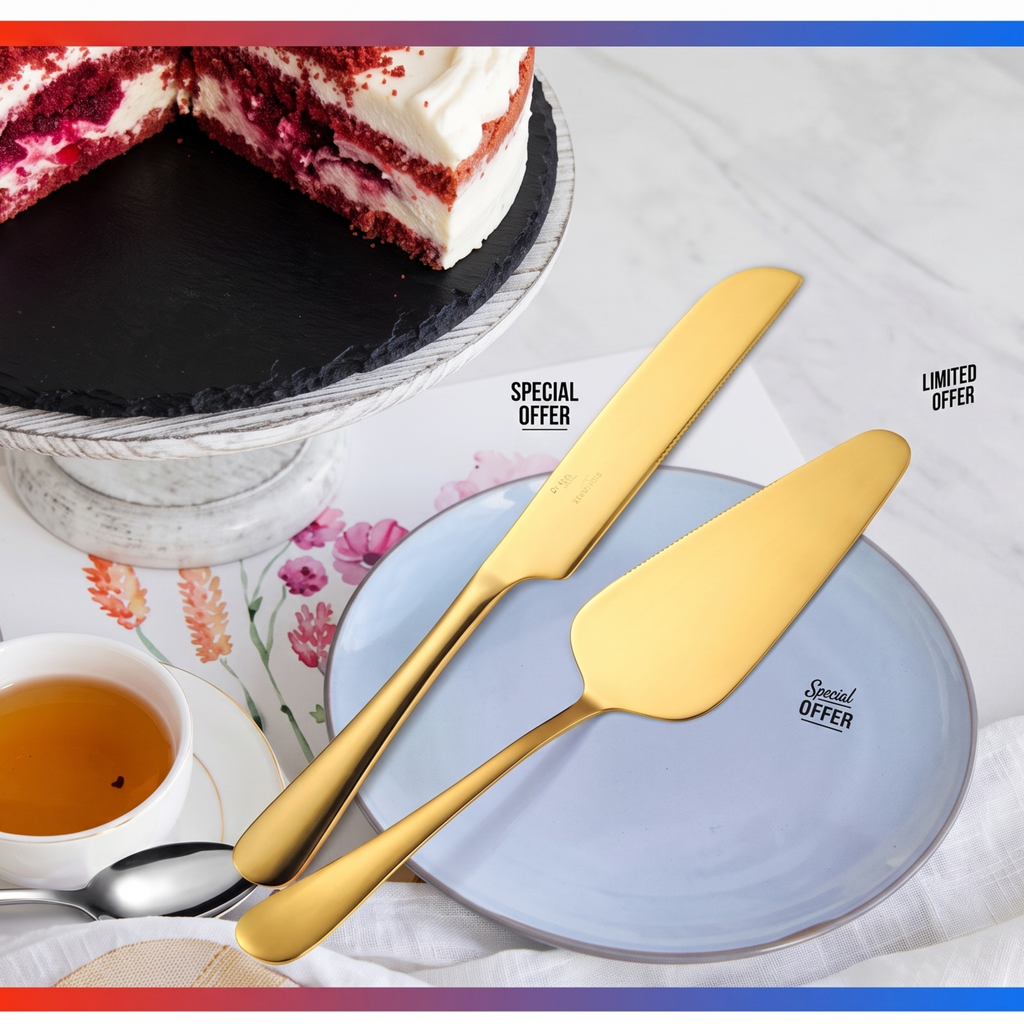 Gold Aluminium Cake Knife and Server Set | Dessert & Cake Sculpting Tools