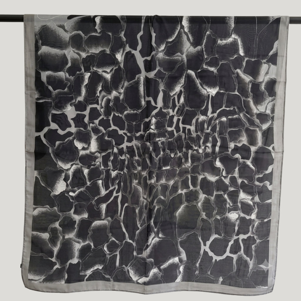 Elegant Black & Grey Abstract Print Women's Scarf | Soft Lightweight Korean Style Shawl, Wrap & Stole
