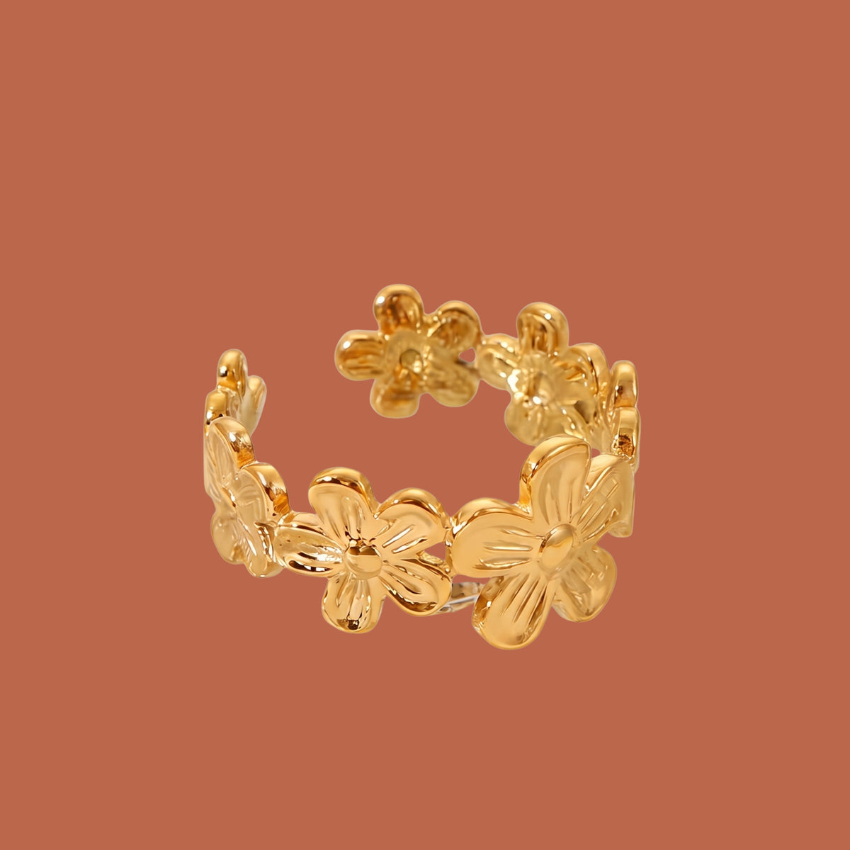 Gold Floral Adjustable Ring for Women | Anti-Tarnish Daisy Flower Ring