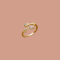Dainty Leaf & Crystal Adjustable Ring for Women | Anti-Tarnish Gold Plated Open Ring | Minimalist Nature-Inspired