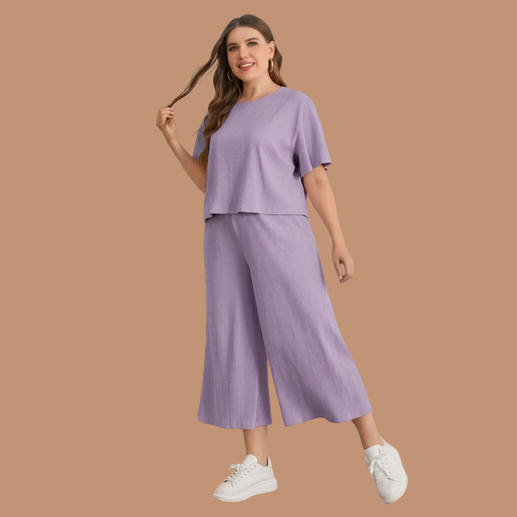 Women's Ribbed Co-Ord Set | Top & Wide-Leg Pants |