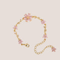Gold Pink Floral Bracelet for Women | Adjustable Anti-Tarnish Cherry Blossom Crystal Bracelet