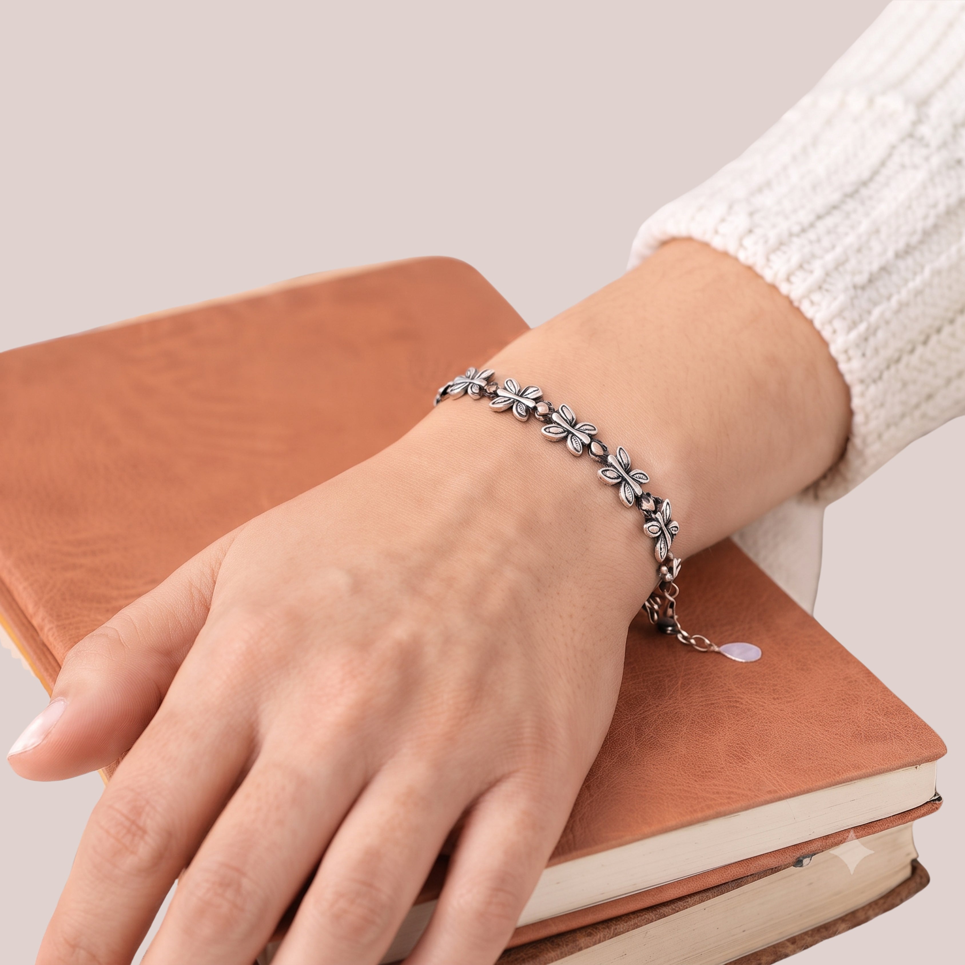 Silver Butterfly Adjustable Bracelet for Women | Anti-Tarnish Vintage Charm Bracelet