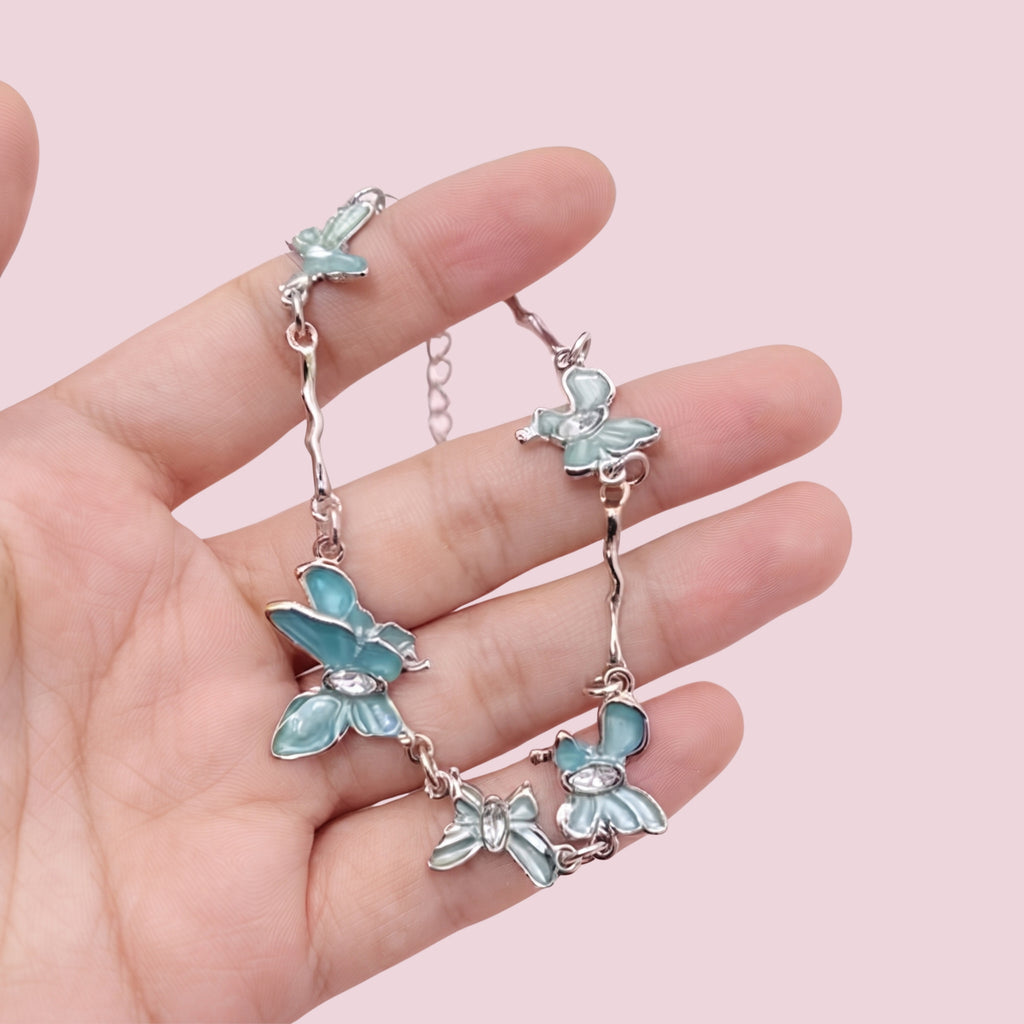 Blue Butterfly Adjustable Bracelet for Women | Anti-Tarnish Silver Charm Bracelet