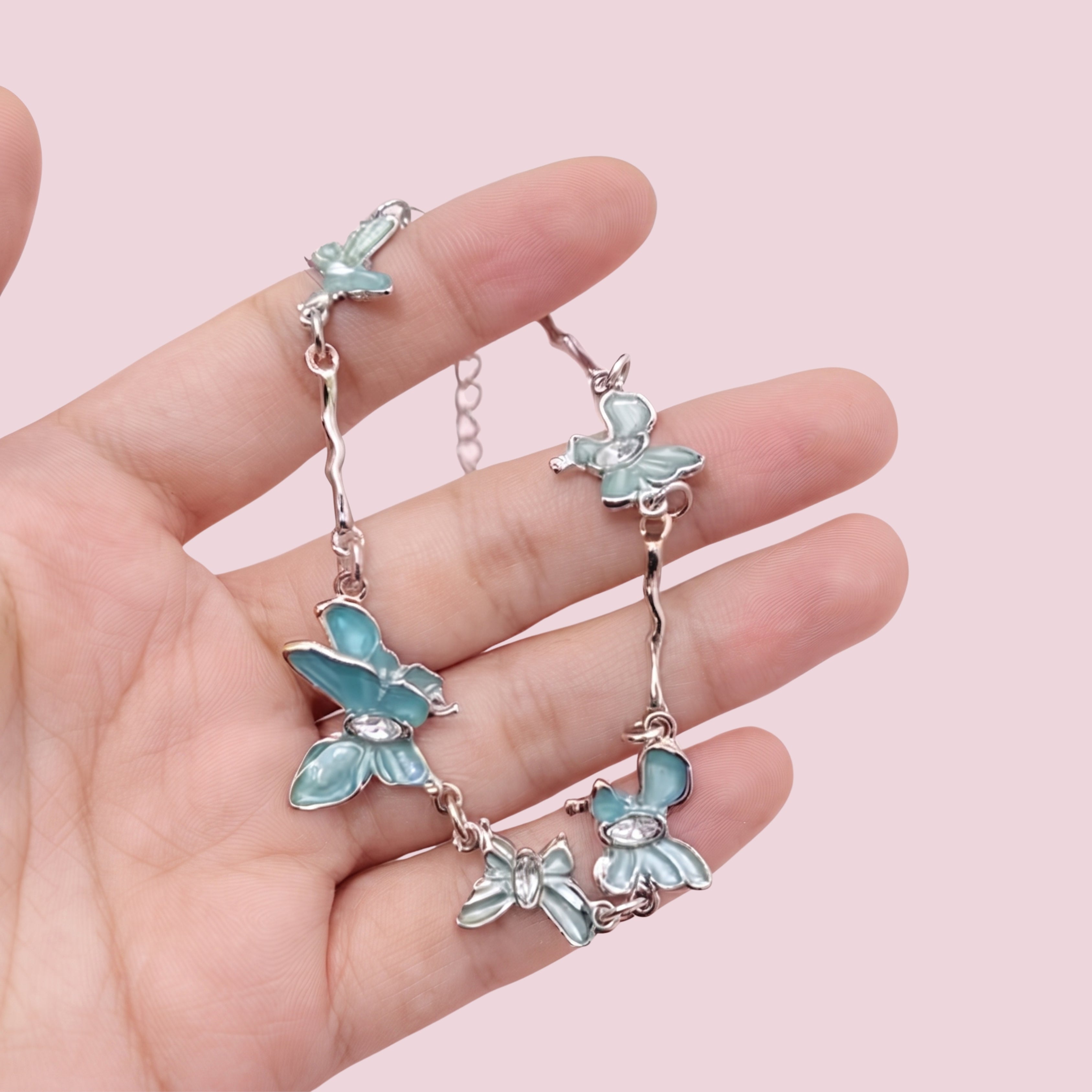Blue Butterfly Adjustable Bracelet for Women | Anti-Tarnish Silver Charm Bracelet