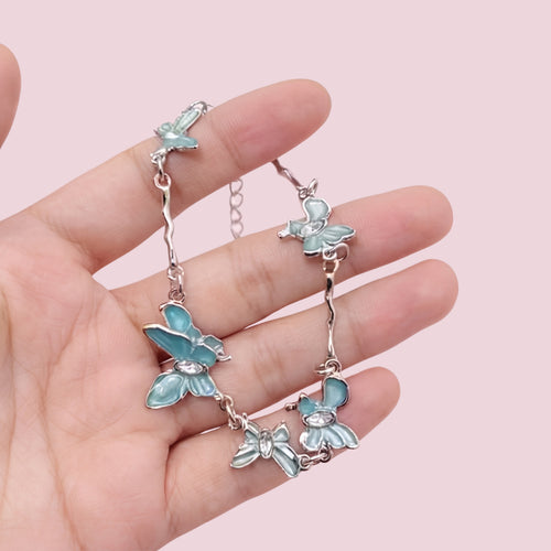 Blue Butterfly Adjustable Bracelet for Women | Anti-Tarnish Silver Charm Bracelet
