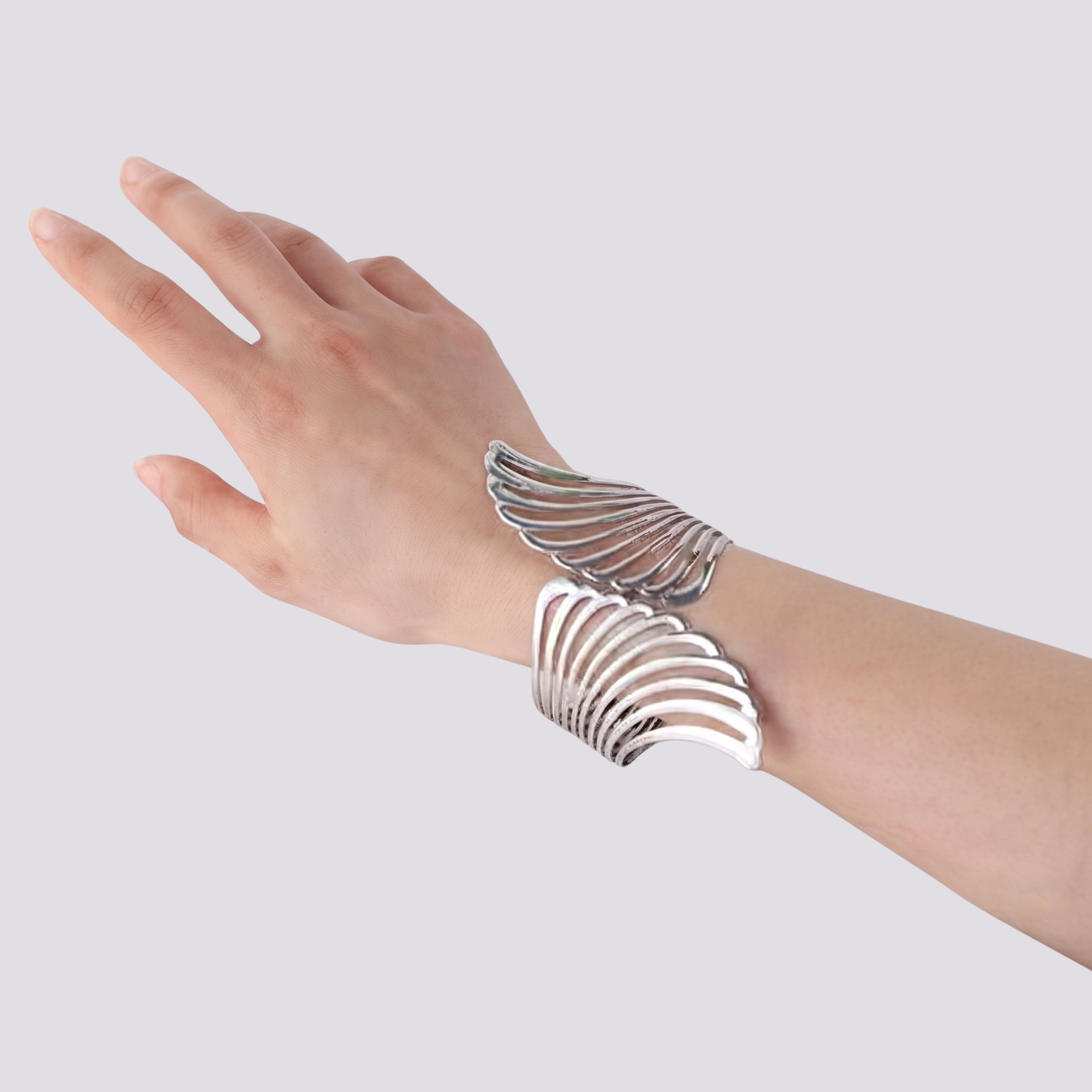 Silver Angel Wing Adjustable Cuff Bracelet for Women | Anti-Tarnish Statement Open Cuff Bracelet