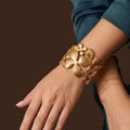Gold Floral Adjustable Cuff Bracelet for Women | Anti-Tarnish Statement Bracelet |