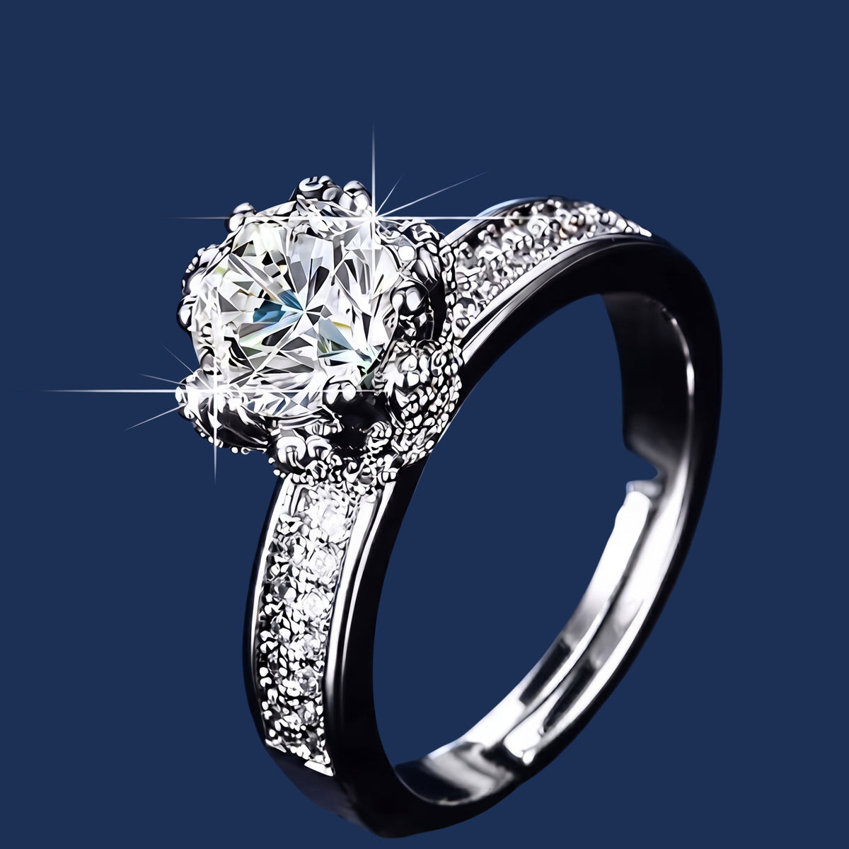Adjustable Silver-Tone Solitaire Ring for Women | Anti-Tarnish Crystal Statement Ring