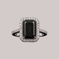 Black Rectangular Statement Ring for Women | Adjustable Anti-Tarnish Crystal Ring