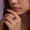 Adjustable Purple Gemstone Ring for Women | Anti-Tarnish Silver-Tone Statement Ring