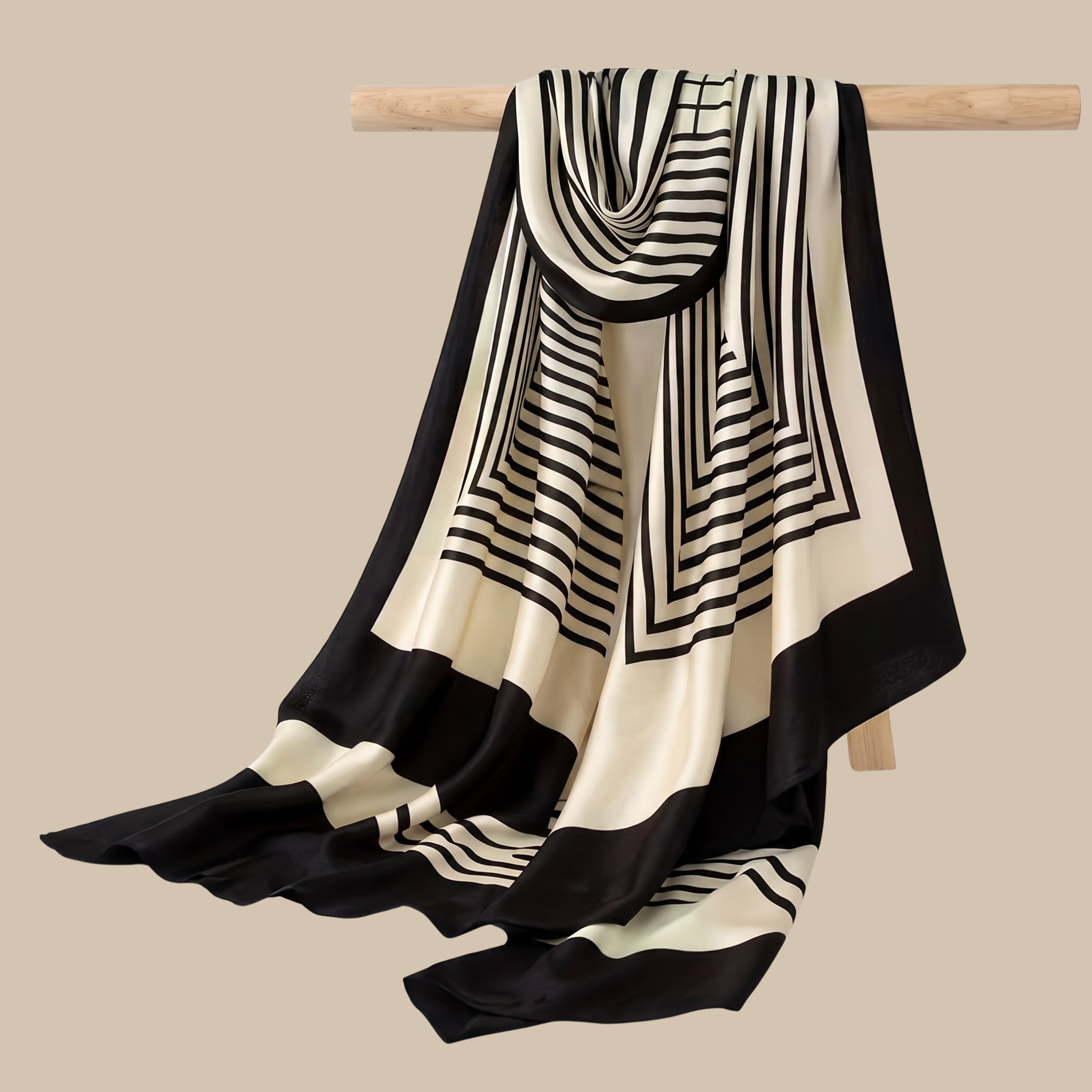 Black & White Geometric Stripe Scarf for Women | Soft Korean Style Shawl, Wrap & Stole
