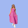 Pink Gingham Cut-Out Maxi Sleeveless Summer Casual Dress