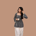 Women's Grey Printed Short Kurti with Back Tie-Up | Stylish Casual & Festive Wear