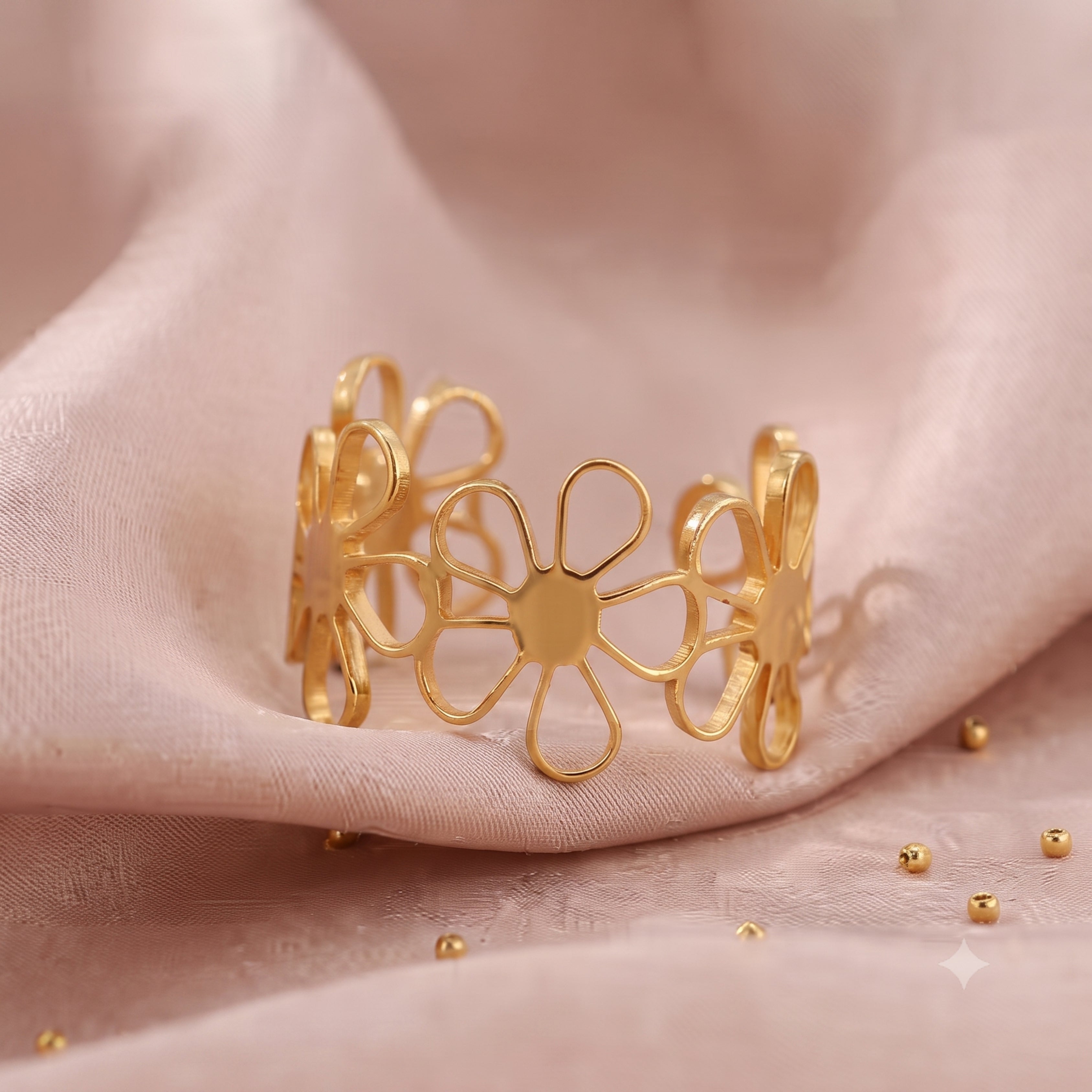 Minimalist Gold Flower Adjustable Bracelet for Women | Anti-Tarnish Floral Cuff Bracelet