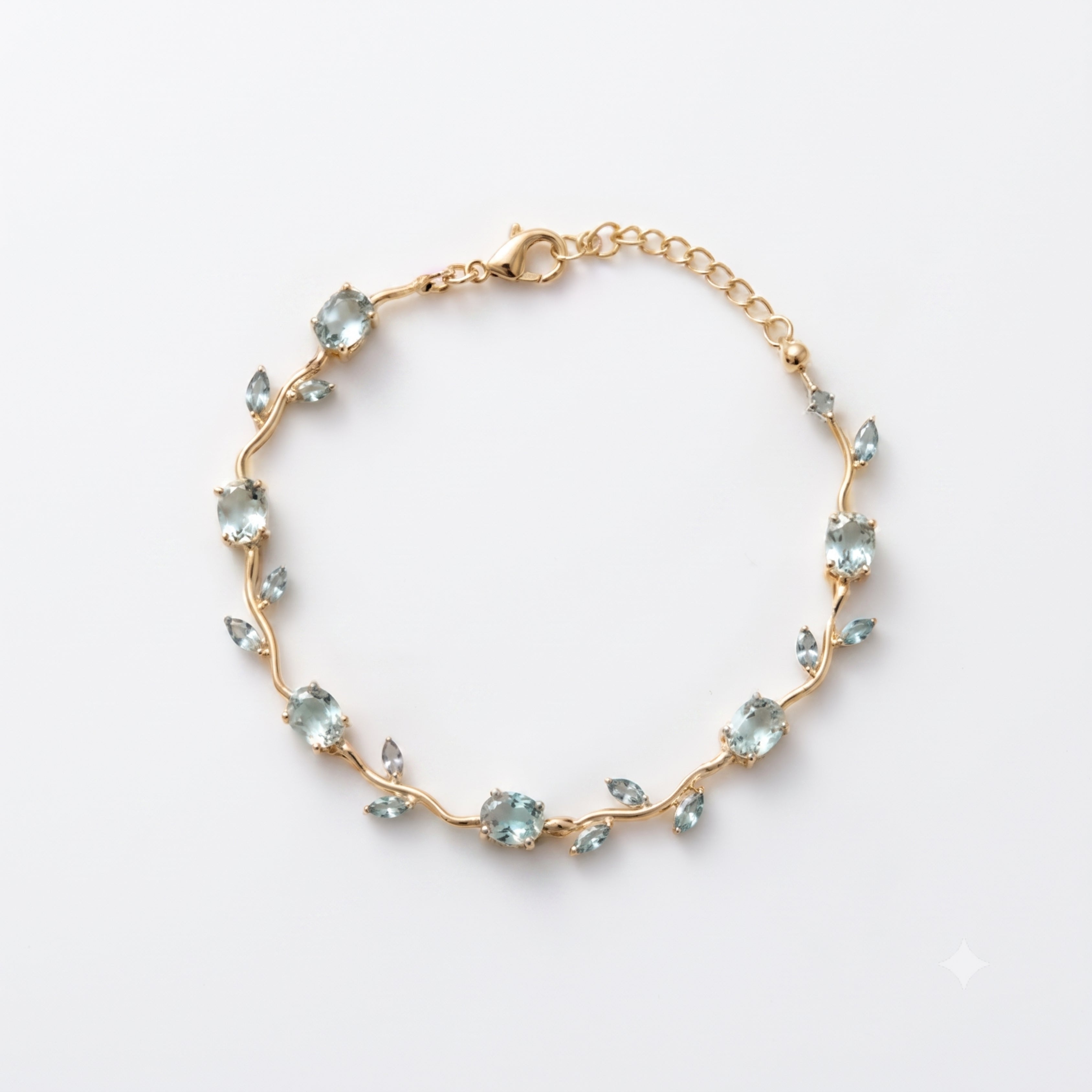 Gold Leaf Crystal Bracelet for Women | Adjustable Anti-Tarnish Bracelet with Blue Stones