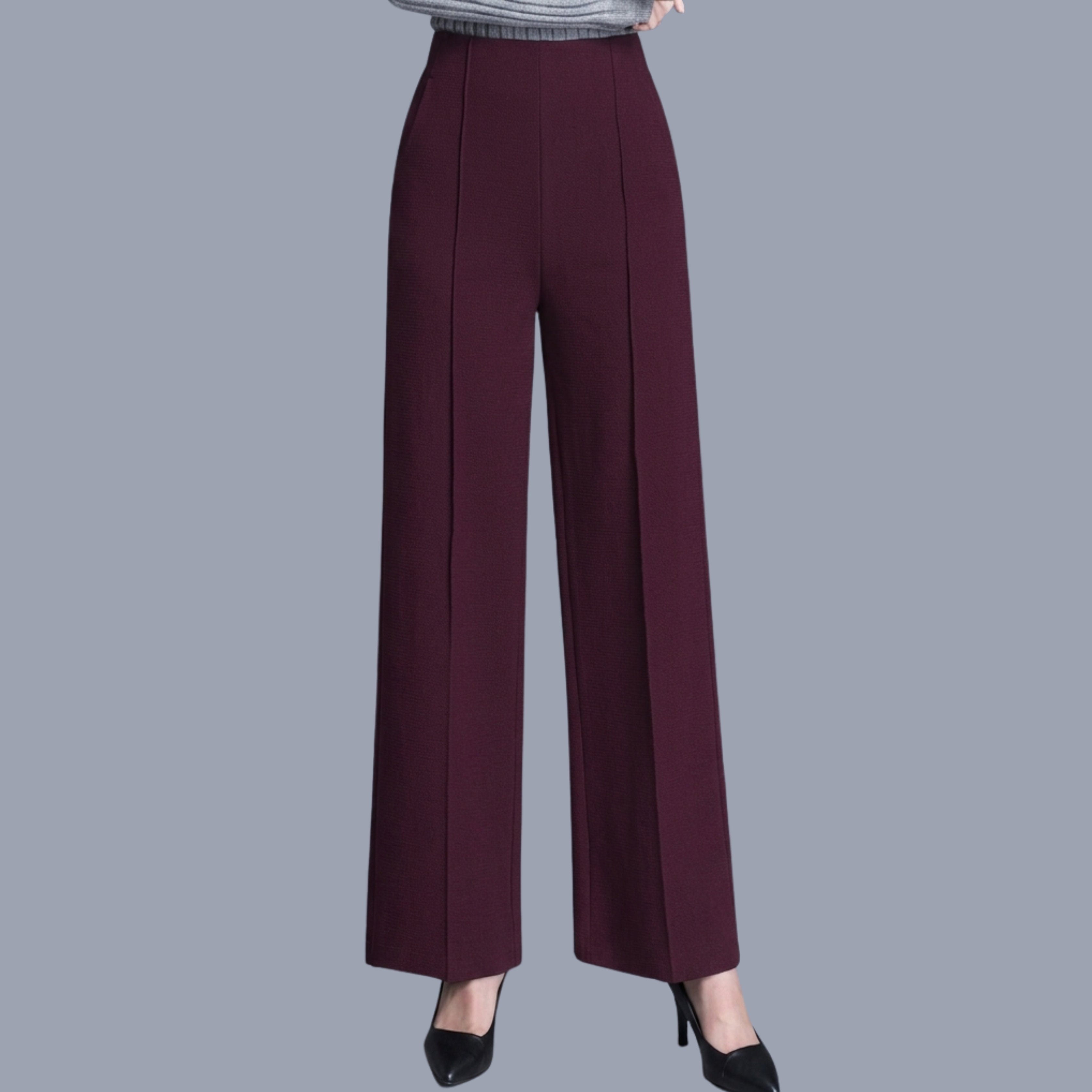 Women's Korean Wide Leg Pants | High Waist Stretch Formal & Casual Trousers | Maroon