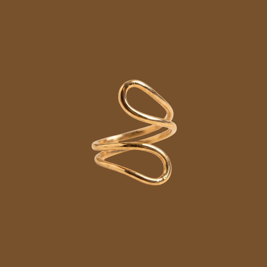 Adjustable Gold-Tone Twist Ring for Women | Anti-Tarnish Open Statement Ring