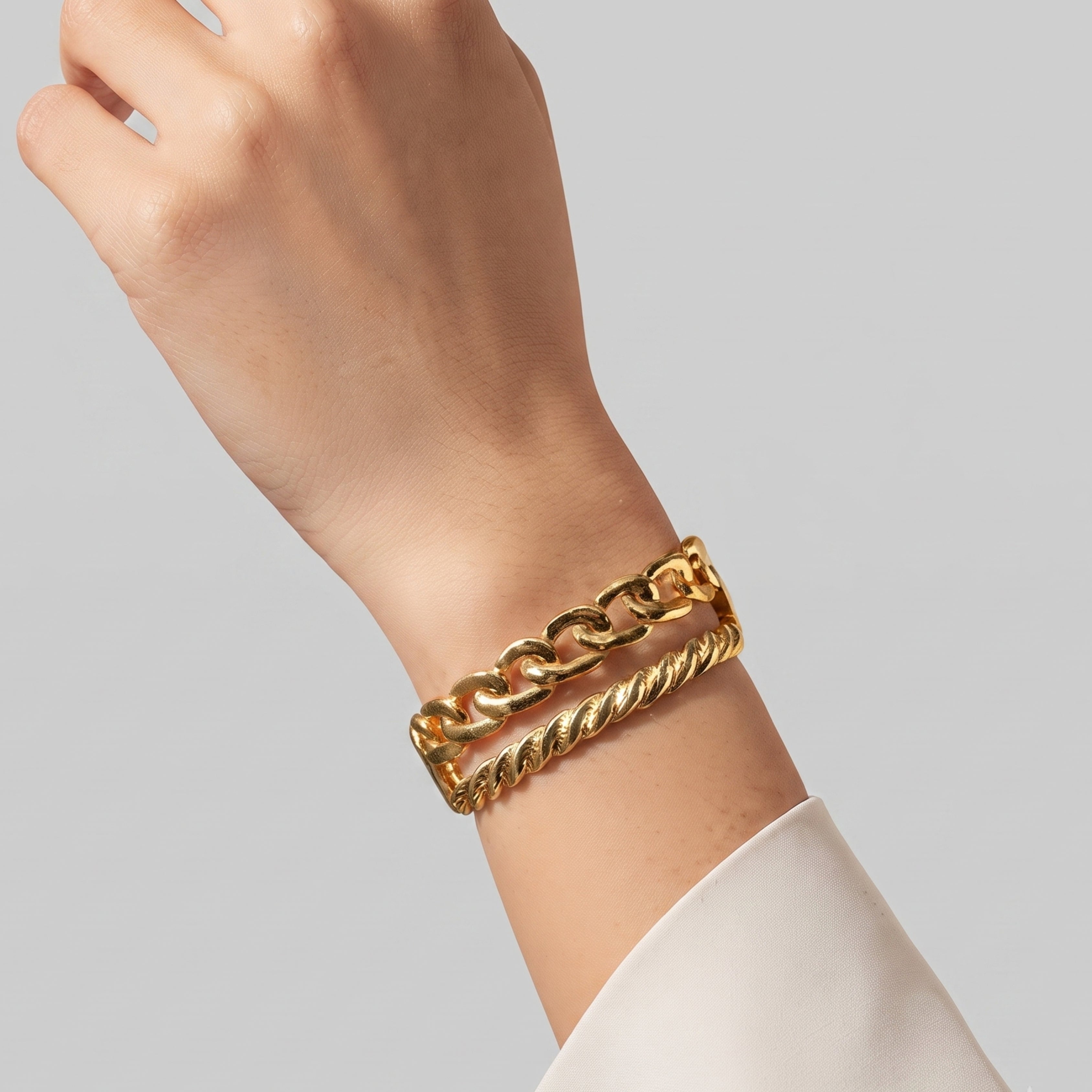Dual Chain Gold Adjustable Cuff Bracelet for Women | Anti-Tarnish Statement Bracelet