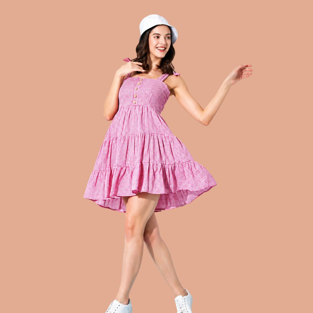Pink Check Mini Dress