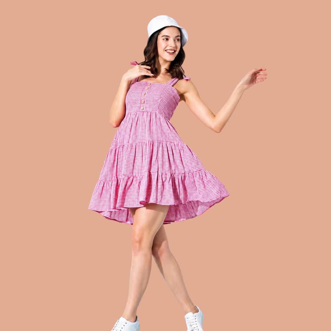 Pink Check Mini Dress