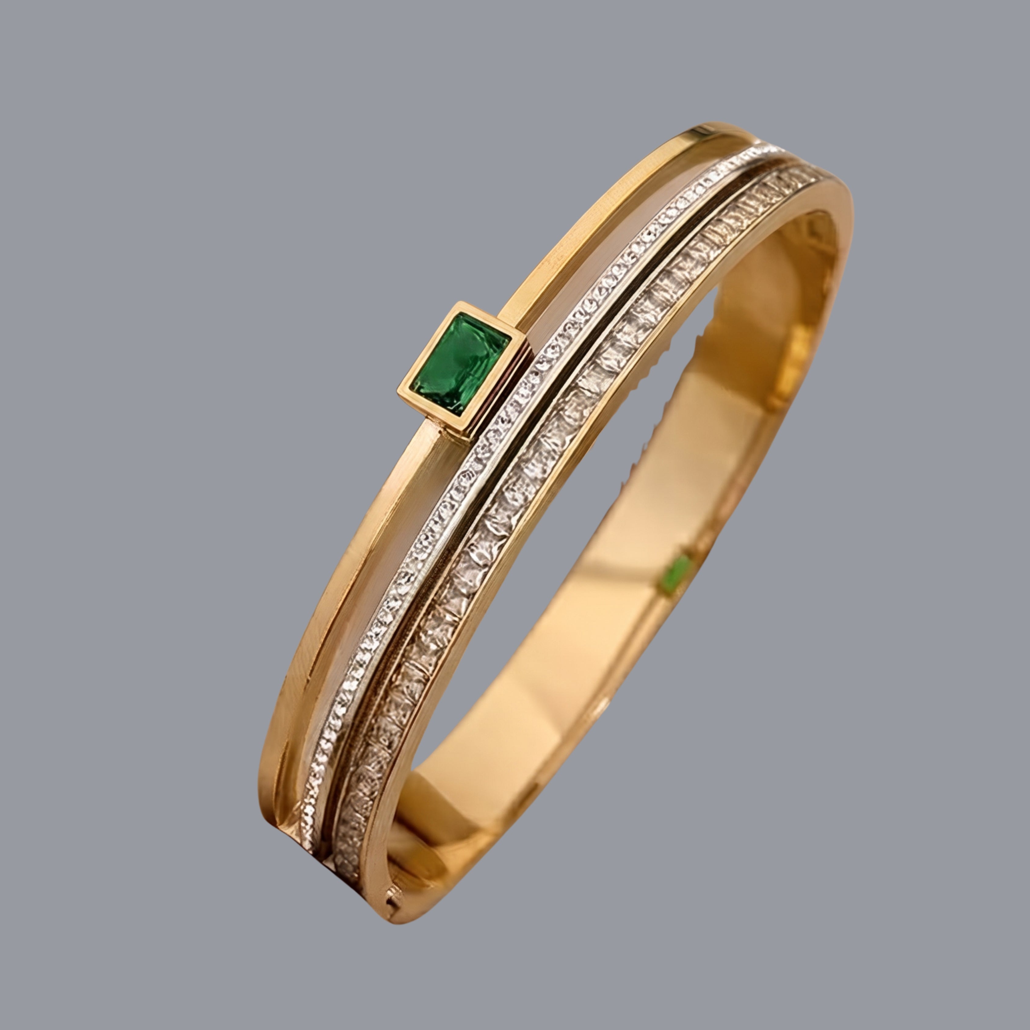 Emerald Green Stone Gold Bangle Bracelet for Women | Adjustable Anti-Tarnish Crystal Cuff