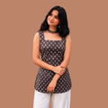 Women's Brown Printed Sleeveless Short Kurti | Square Neck Open Back Tie-Up Top |