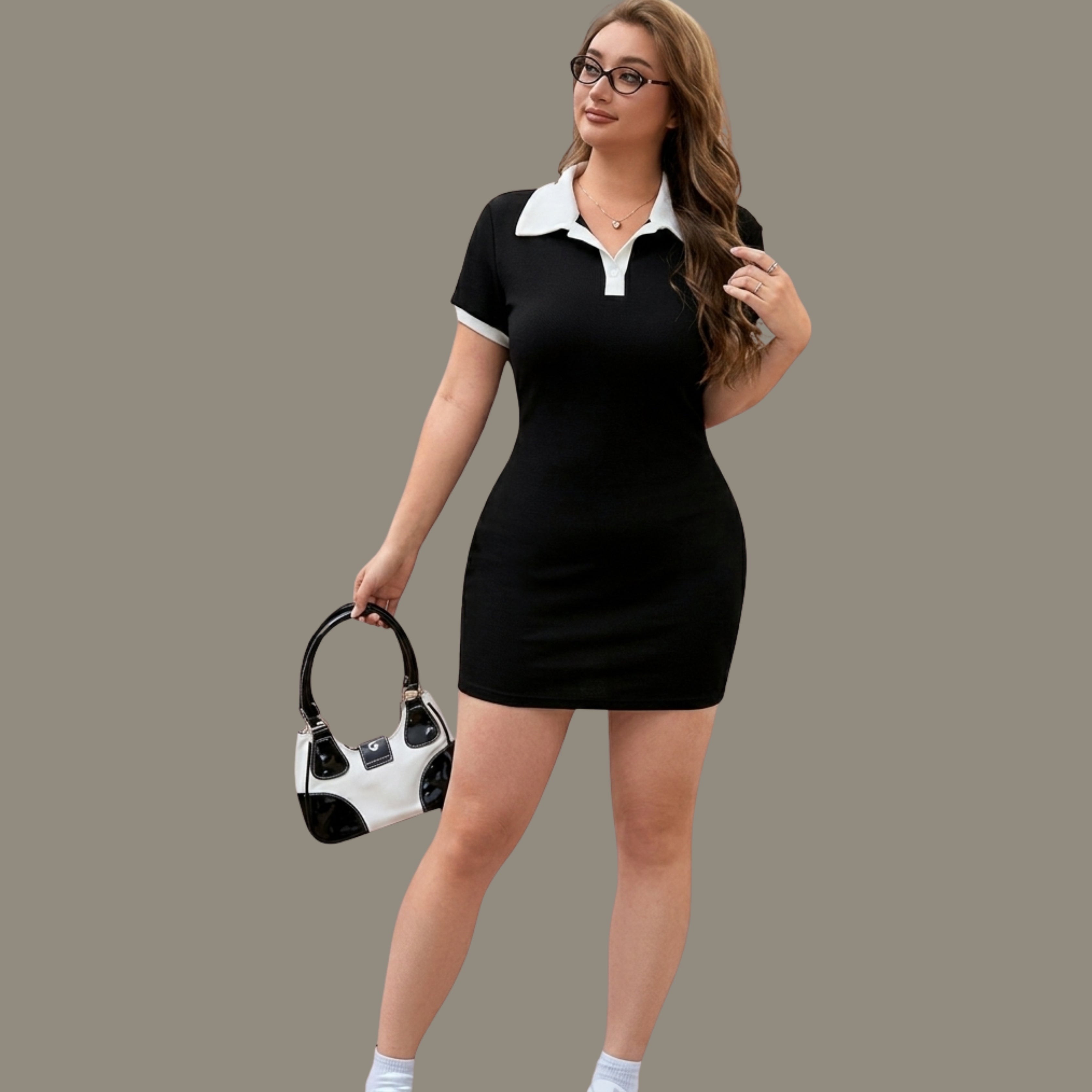Casual black Slim Fit Polo T-Shirt Dress