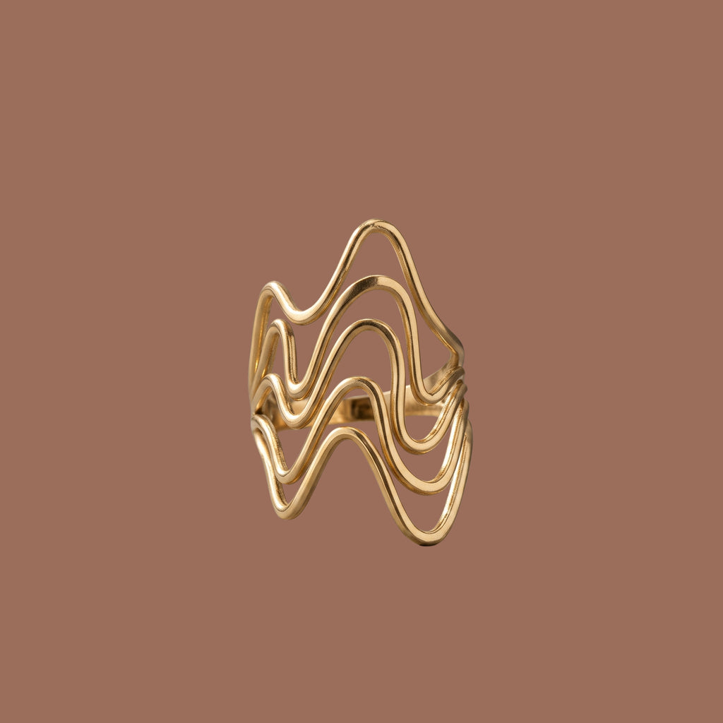 Adjustable Gold Wave Statement Ring for Women | Anti-Tarnish Fashion Ring