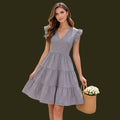 Grey Ruffle Sleeve Tiered Mini Dress for Women