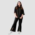 Women's Ribbed Co-Ord Set | Oversized Half Sleeve Top & Straight Fit Slit Pants | Casual Lounge Wear