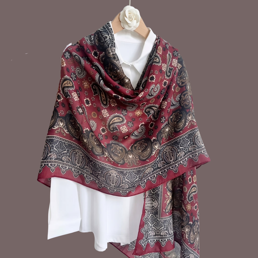 Elegant Paisley Print Scarf for Women | Soft Lightweight Vintage Style Shawl, Wrap & Stole