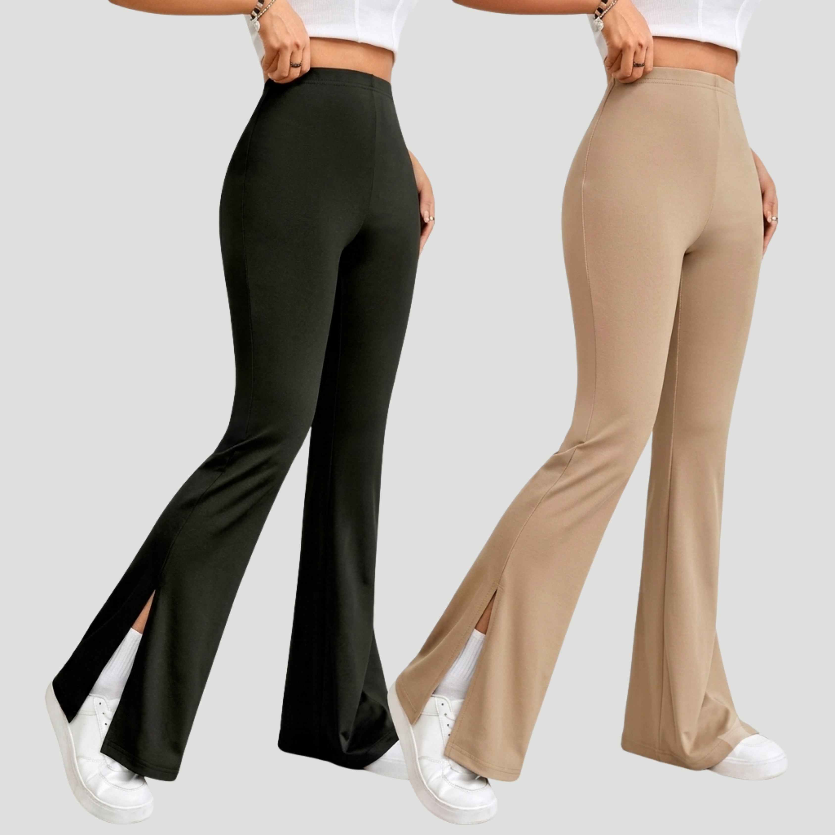 Korean High-Waist Flared Leggings Combo for Women | Slim Fit Split Hem Stretch Pants