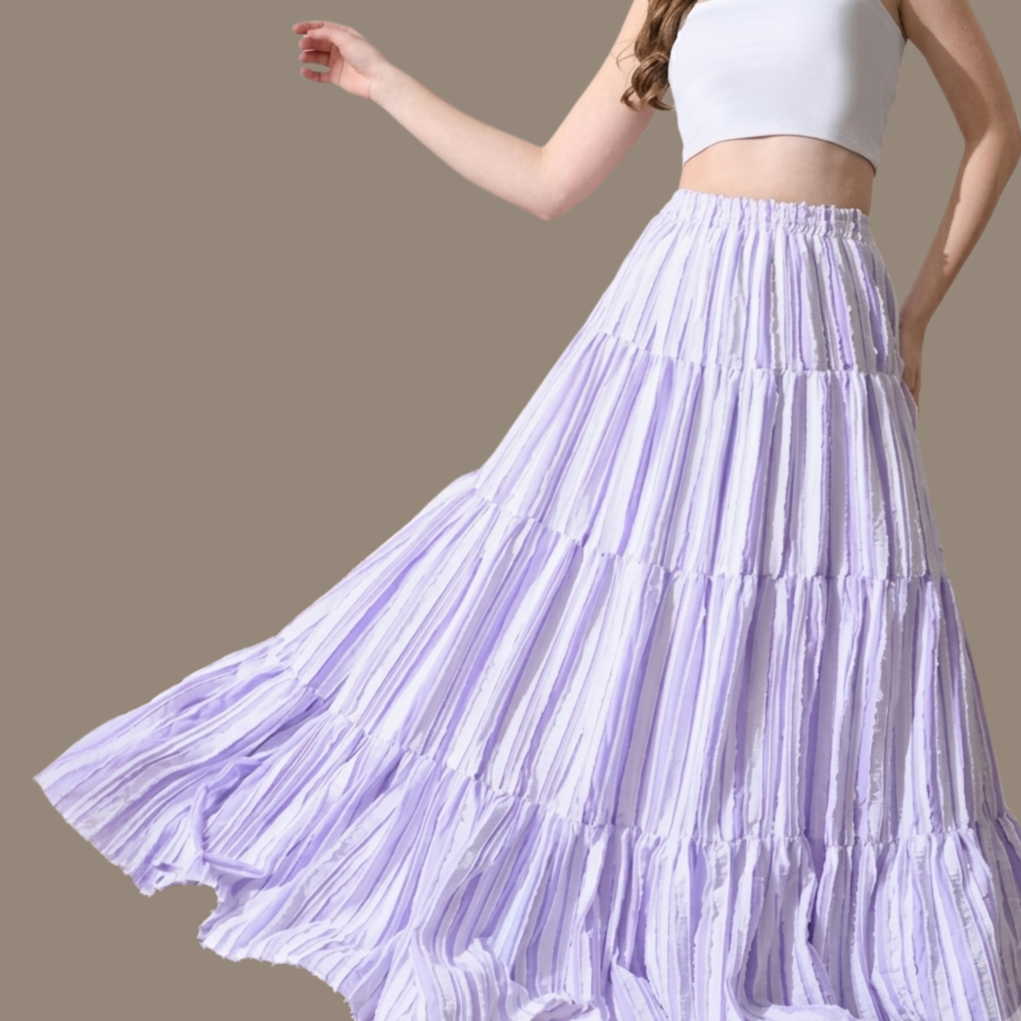 Korean Style Purple Tiered Maxi Skirt for Women | Boho, Soft Girl, and Resort-Wear aesthetic