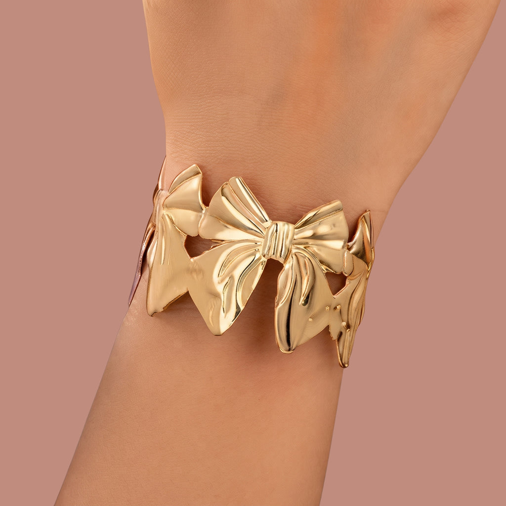 Gold Bow Cuff Bracelet for Women | Adjustable Anti-Tarnish Statement Bangle