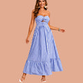 Blue & White Striped Cut-Out Halter Maxi Dress