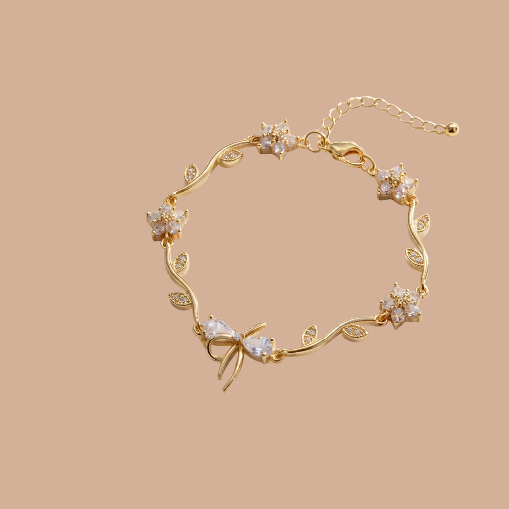 Floral Bow Adjustable Bracelet for Women | Anti-Tarnish Leaf Bracelet