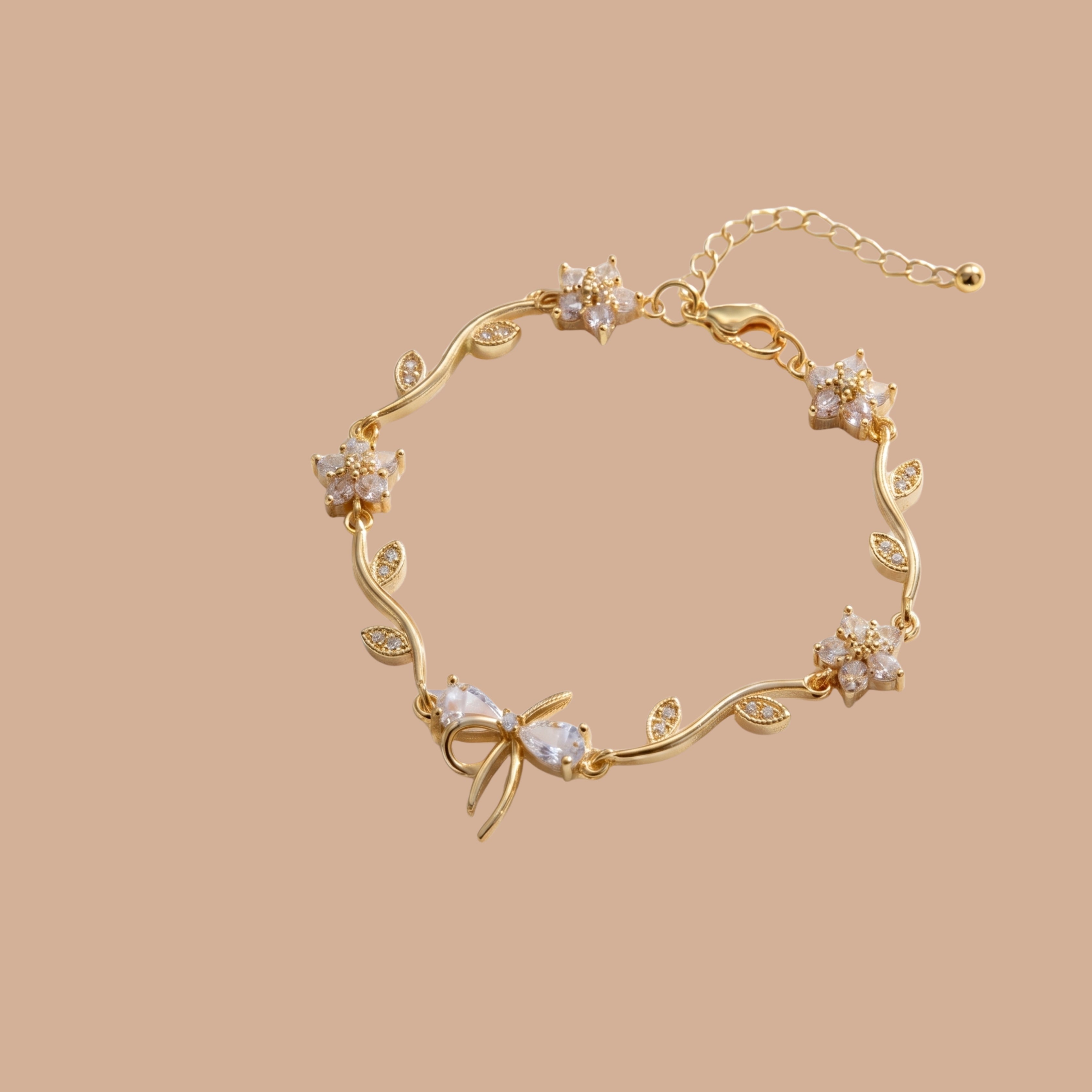 Floral Bow Adjustable Bracelet for Women | Anti-Tarnish Leaf Bracelet